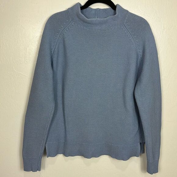 Kinross Garter Funnel Neck Long Sleeve Pullover Sweater In Blue Size L - Picture 2 of 9